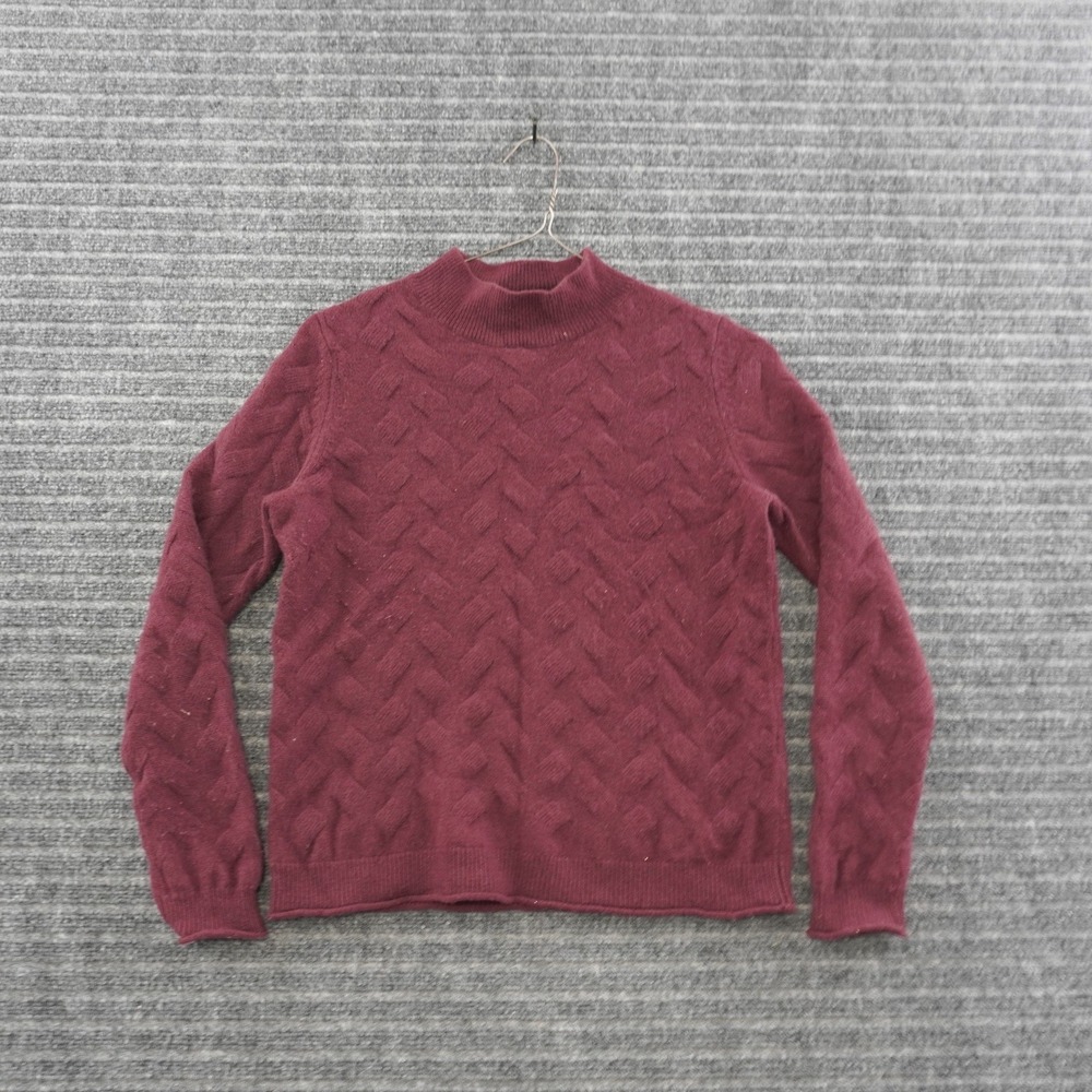 Orvis Mock Neck Sweater Women Small Burgundy 100% Cashmere Basket Weave Knit